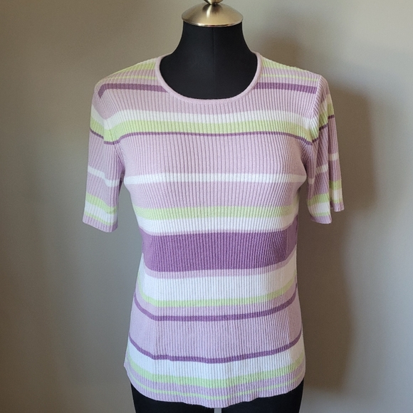 Pastel purple stripe ribbed top 90s tee - Picture 1 of 6